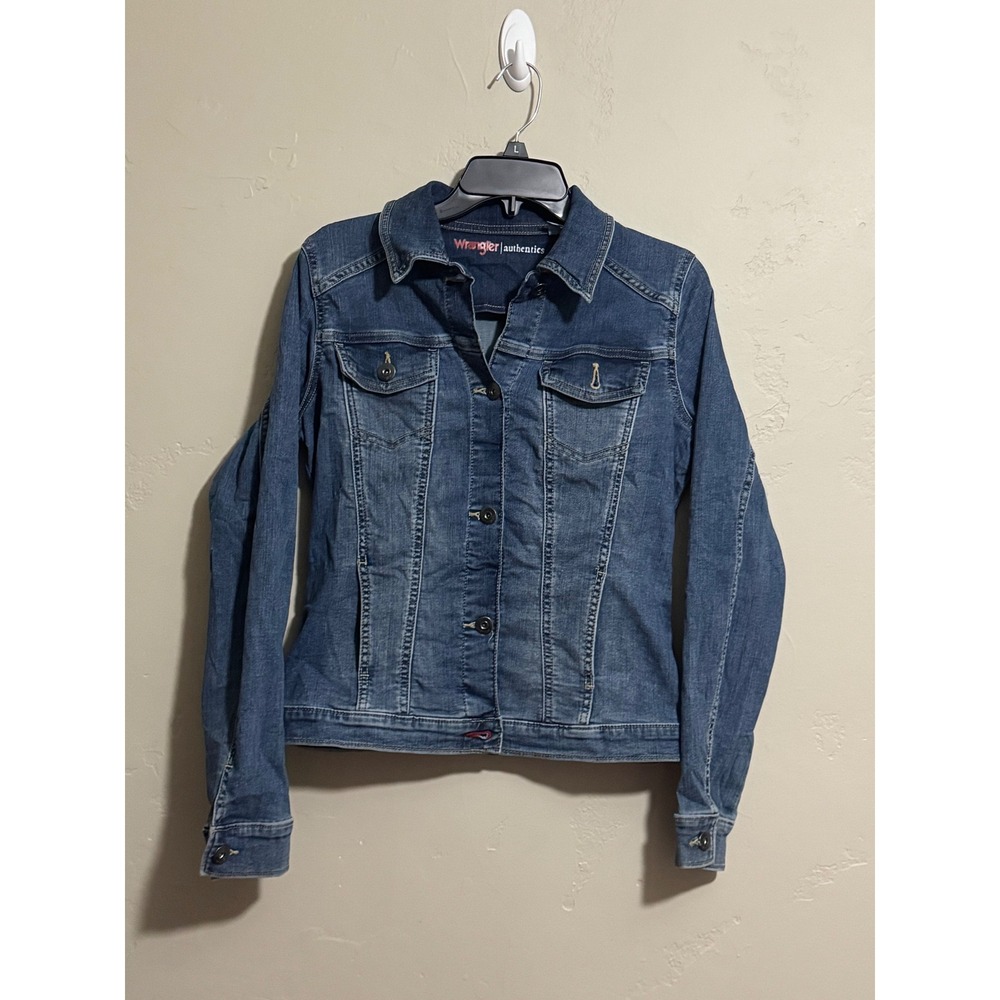 Wrangler Authentics Women's Denim Jean Jacket Blue Stretch Button Front